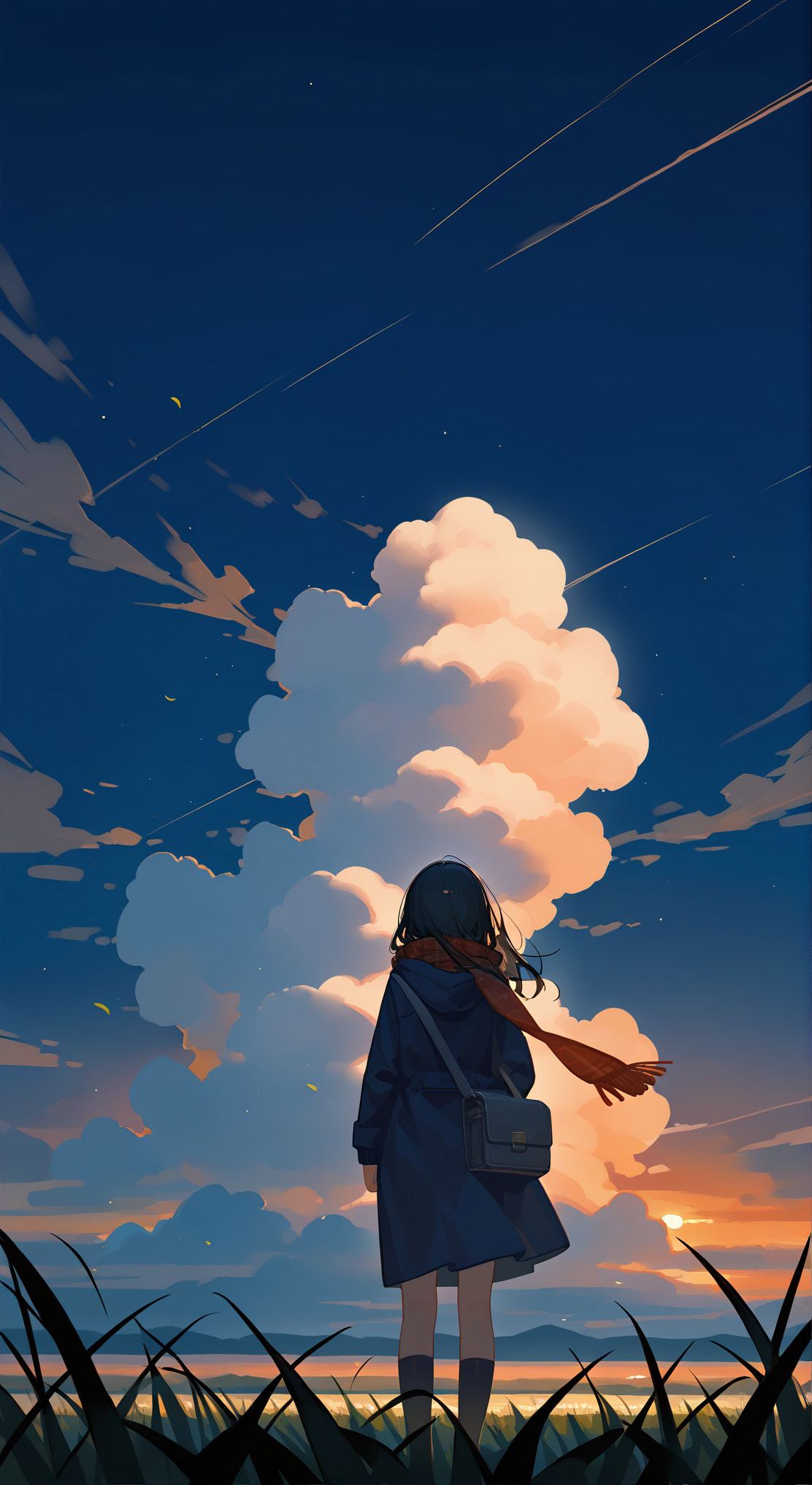 00031-663734410-1girl,solo,sky,cloud,outdoors,scenery,black hair,grass,from behind,long hair,standing,cloudy sky,dark,hood,sunset,bag,jacket,nig.png